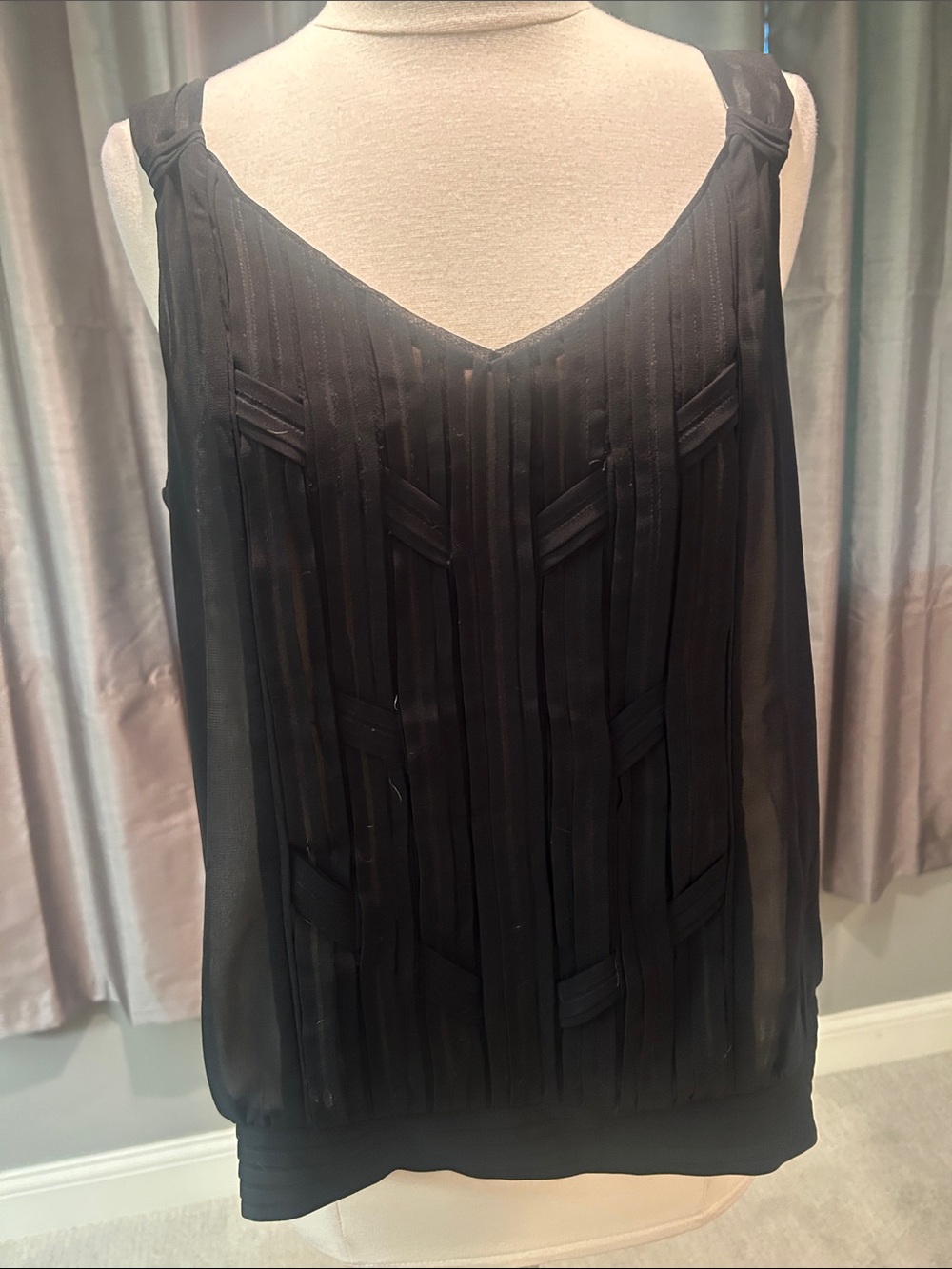 White House Black Market Black Top with black sheer overlay